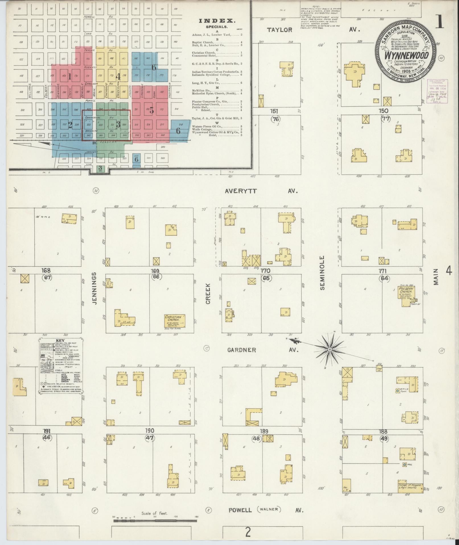 Sanborn Fire Insurance Map from Wynnewood, Garvin County, Oklahoma (1903), Sheet #0001 - Complete Map Set gallery image, historic Sanborn map, vintage wall art, Oklahoma Oklahoma