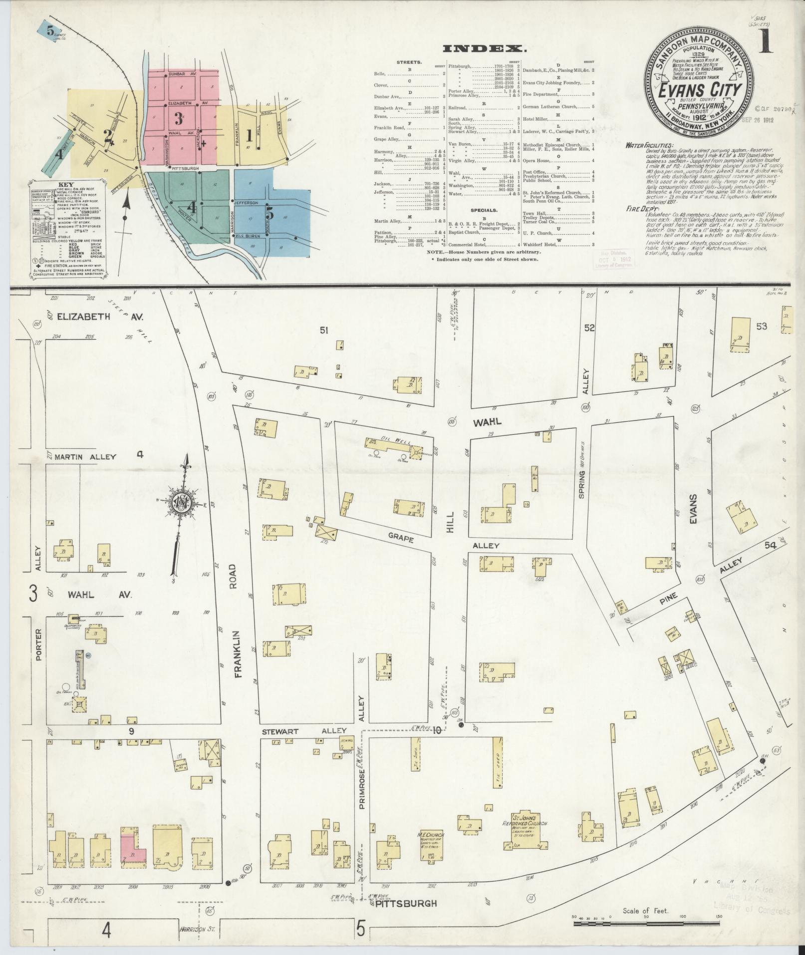 Sanborn Fire Insurance Map from Evans City, Butler County, Pennsylvania (1912), Sheet #0001 - Historic Sanborn Fire Insurance Map Print, vintage old map wall art, antique decor, genealogy gift, Pennsylvania Pennsylvania map