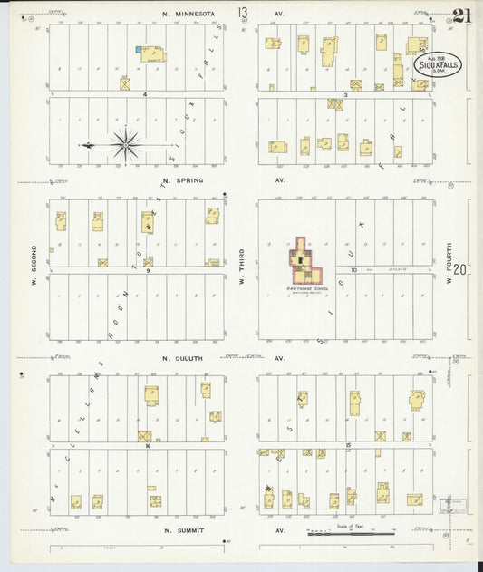 Sanborn Fire Insurance Map from Sioux Falls, Minnehaha County, South Dakota (1908), Sheet #0021 - Historic Sanborn Fire Insurance Map Print, vintage old map wall art, antique decor, genealogy gift, South Dakota South Dakota map