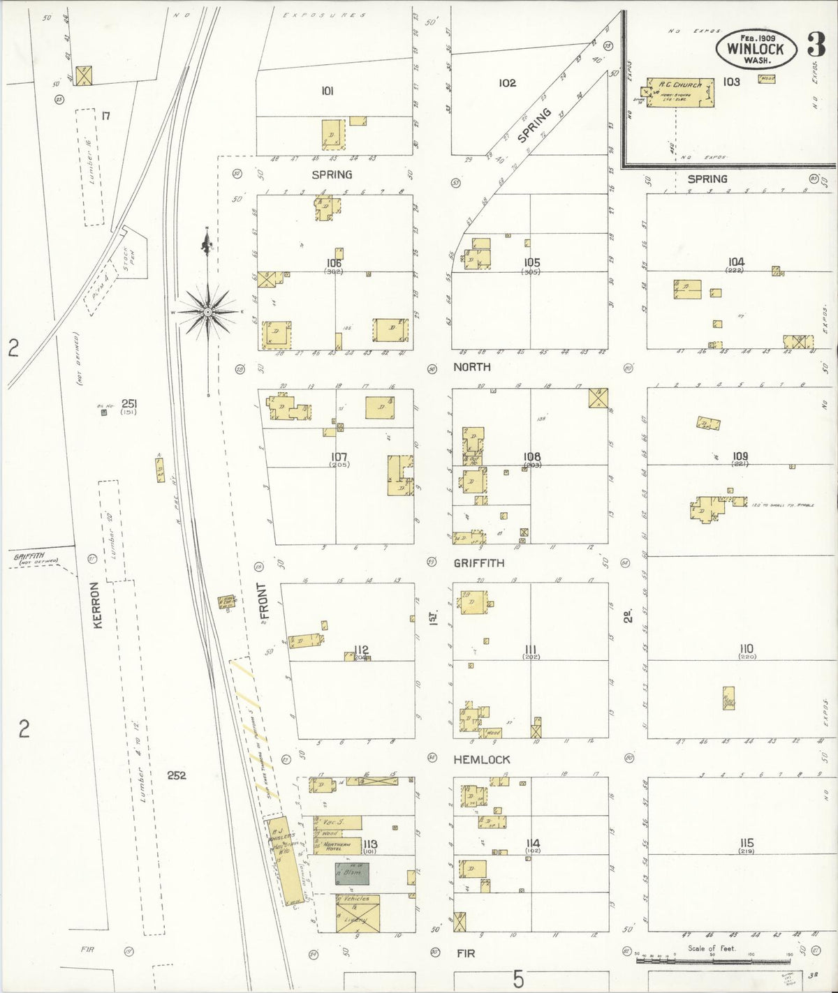 Sanborn Fire Insurance Map from Winlock, Lewis County, Washington (1909), Sheet #0003 - Historic Sanborn Fire Insurance Map Print, vintage old map wall art, antique decor, genealogy gift, Washington Washington map