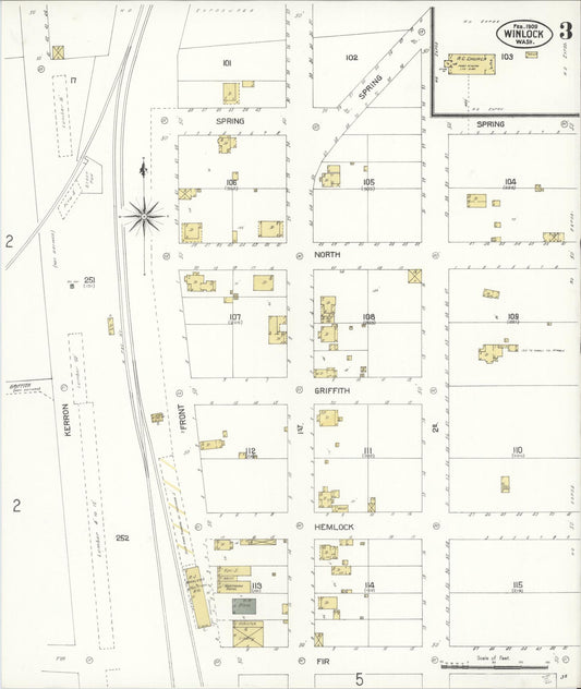 Sanborn Fire Insurance Map from Winlock, Lewis County, Washington (1909), Sheet #0003 - Historic Sanborn Fire Insurance Map Print, vintage old map wall art, antique decor, genealogy gift, Washington Washington map