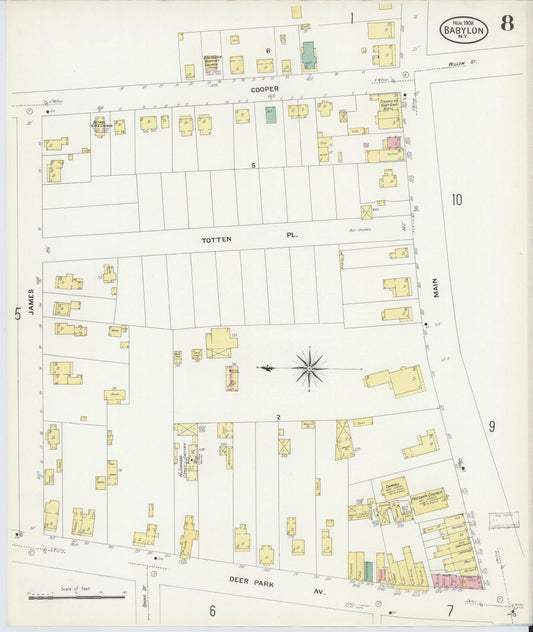 Sanborn Fire Insurance Map from Babylon, Suffolk County, New York (1908), Sheet #0008 - Historic Sanborn Fire Insurance Map Print, vintage old map wall art, antique decor, genealogy gift, New York New York map