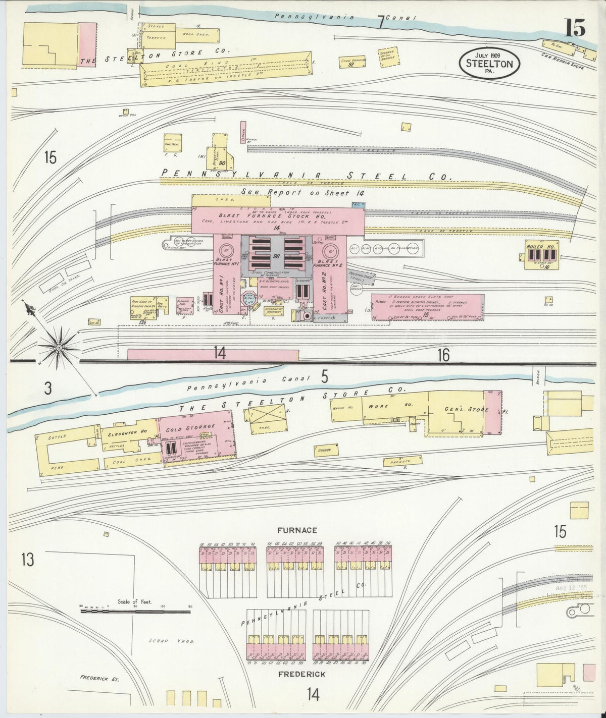 Sanborn Fire Insurance Map from Steelton, Dauphin County, Pennsylvania (1909), Sheet #0015 - Historic Sanborn Fire Insurance Map Print, vintage old map wall art, antique decor, genealogy gift, Pennsylvania Pennsylvania map