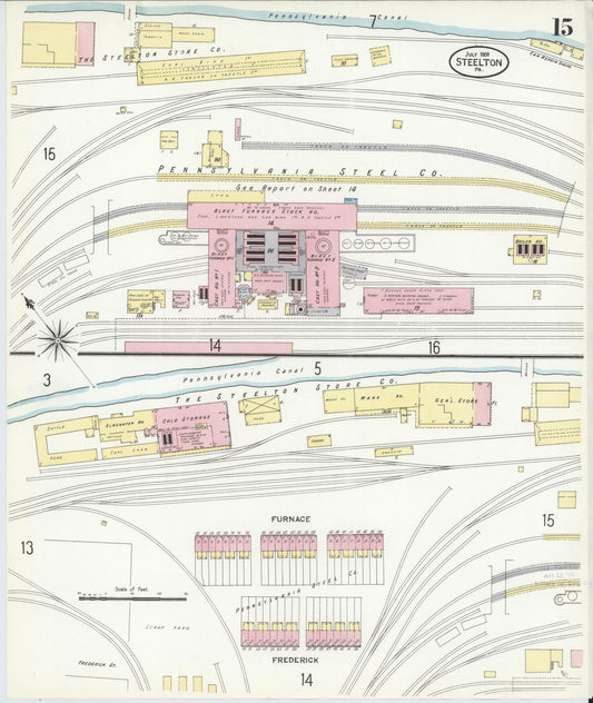 Sanborn Fire Insurance Map from Steelton, Dauphin County, Pennsylvania (1909), Sheet #0015 - Historic Sanborn Fire Insurance Map Print, vintage old map wall art, antique decor, genealogy gift, Pennsylvania Pennsylvania map