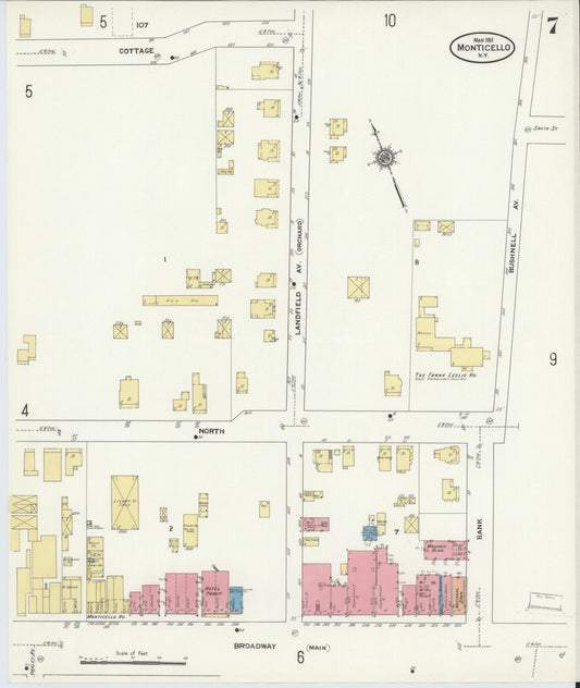 Sanborn Fire Insurance Map from Monticello, Sullivan County, New York (1911), Sheet #0007 - Historic Sanborn Fire Insurance Map Print, vintage old map wall art, antique decor, genealogy gift, New York New York map
