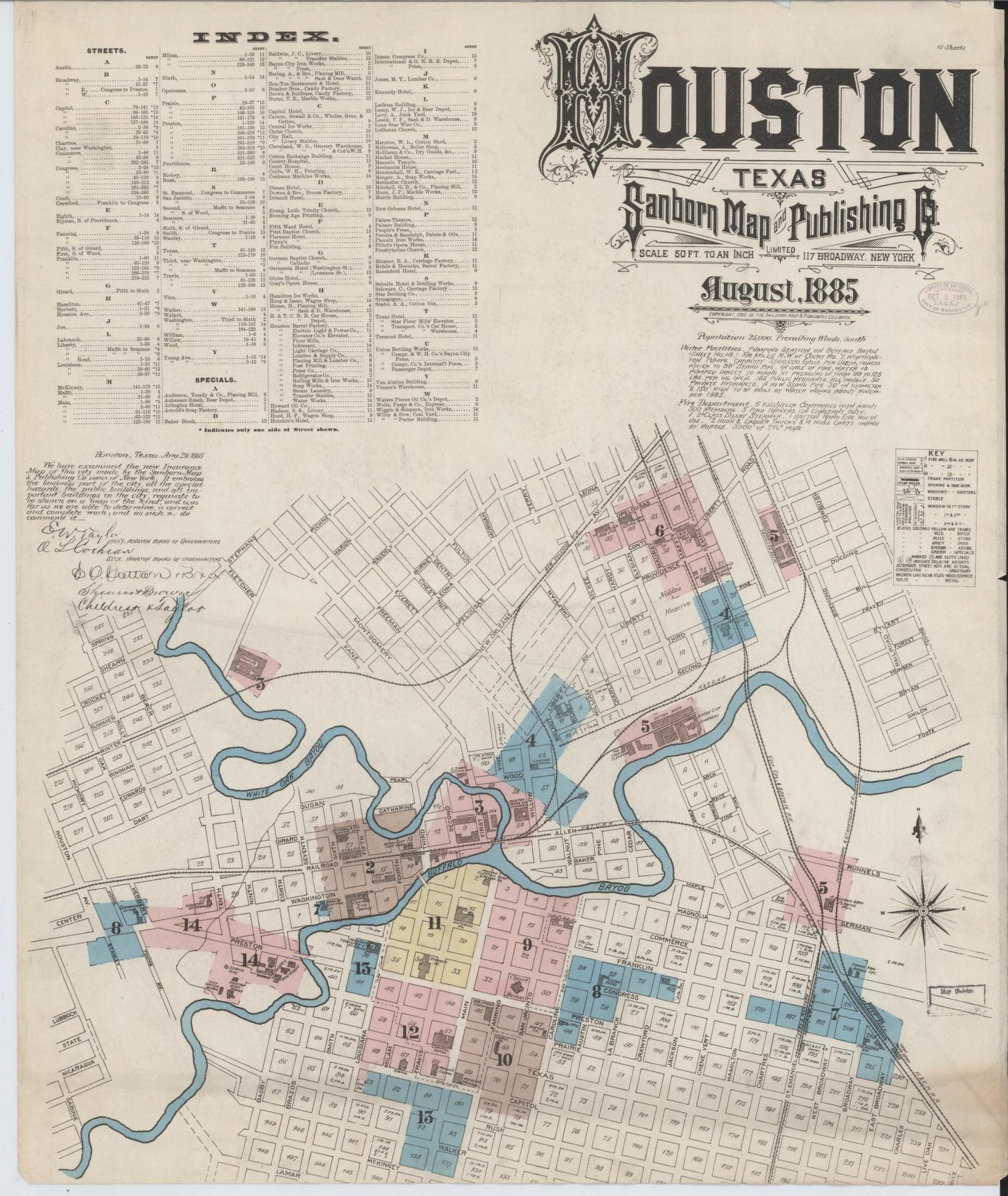 Sanborn Fire Insurance Map from Houston, Harris County, Texas (1885), Sheet #0001 - Complete Map Set gallery image, historic Sanborn map, vintage wall art, Texas Texas
