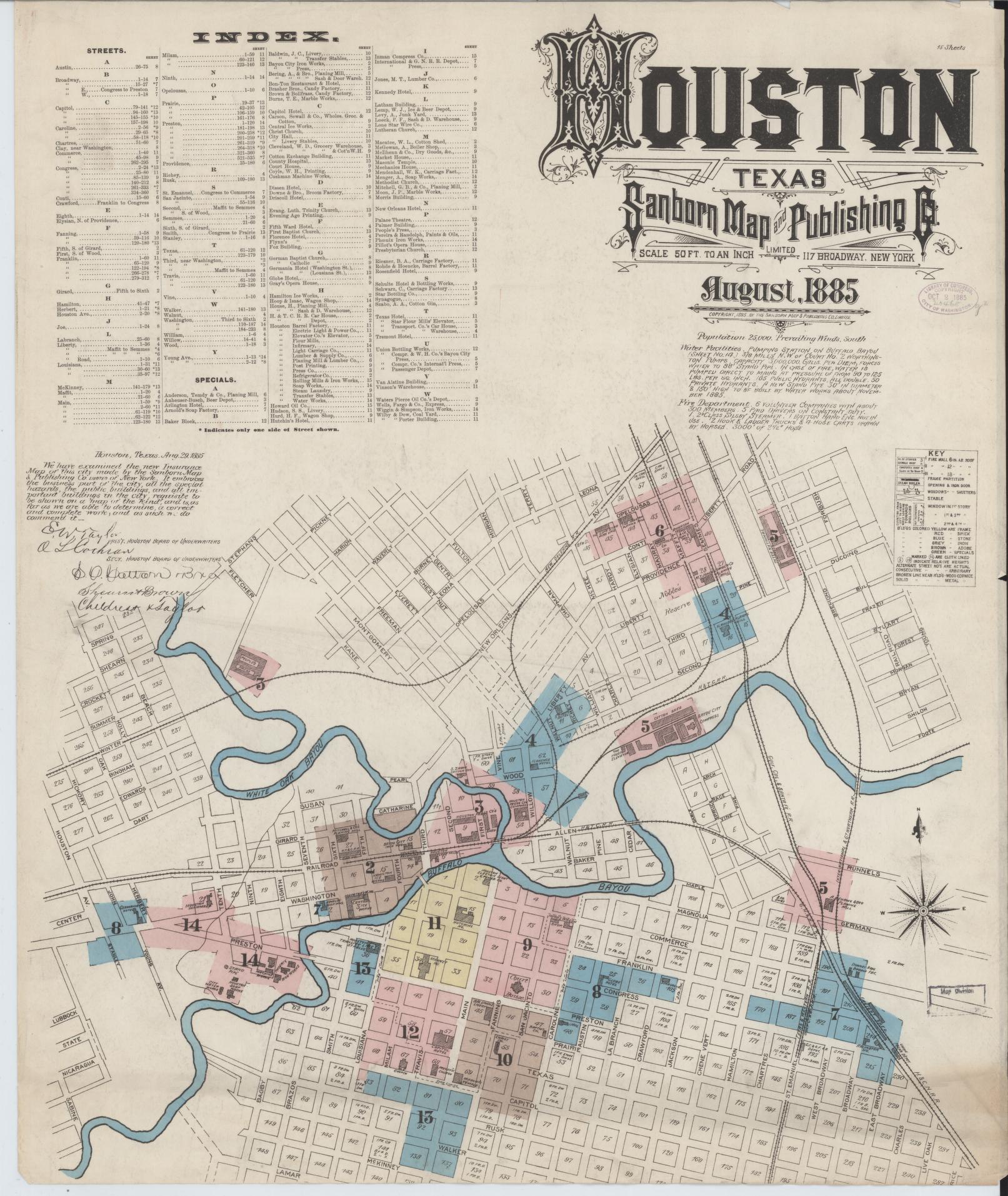 Sanborn Fire Insurance Map from Houston, Harris County, Texas (1885), Sheet #0001 - Complete Map Set gallery image, historic Sanborn map, vintage wall art, Texas Texas