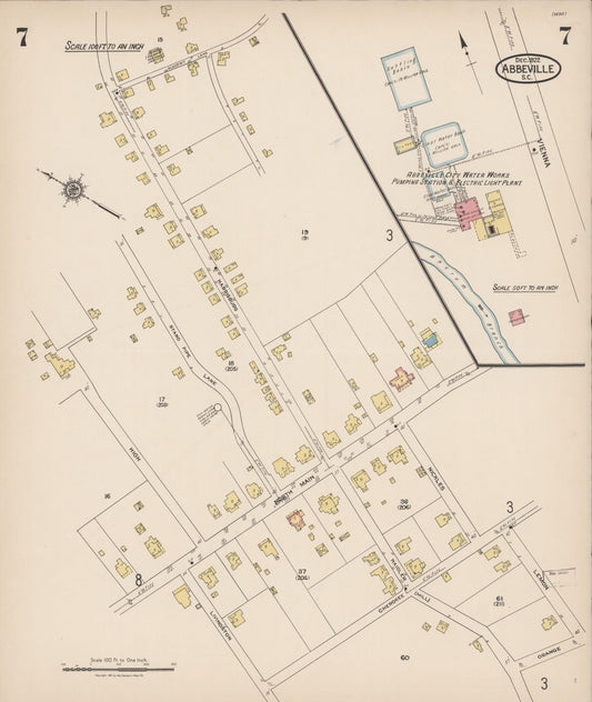 Sanborn Fire Insurance Map from Abbeville, Abbeville County, South Carolina (1922), Sheet #0007 - Historic Sanborn Fire Insurance Map Print, vintage old map wall art, antique decor, genealogy gift, South Carolina South Carolina map