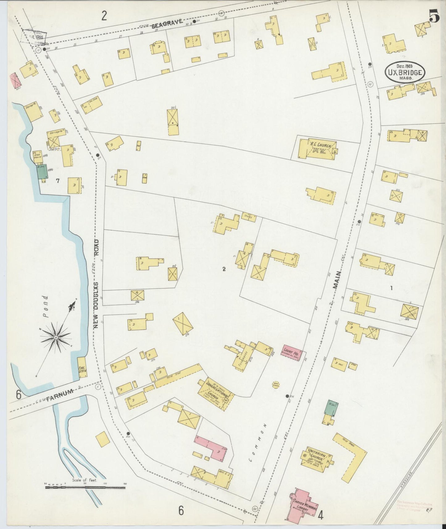 Sanborn Fire Insurance Map from Uxbridge, Worcester County, Massachusetts (1903), Sheet #0005 - Complete Map Set gallery image, historic Sanborn map, vintage wall art, Massachusetts Massachusetts