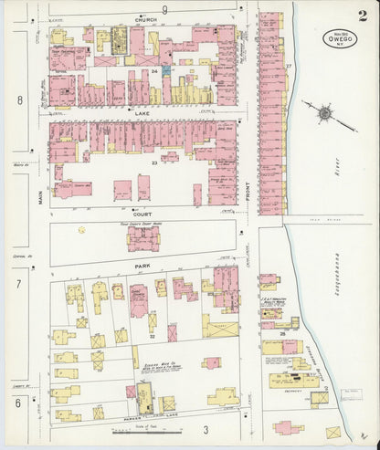 Sanborn Fire Insurance Map from Owego, Tioga County, New York (1910), Sheet #0002 - Historic Sanborn Fire Insurance Map Print, vintage old map wall art, antique decor, genealogy gift, New York New York map