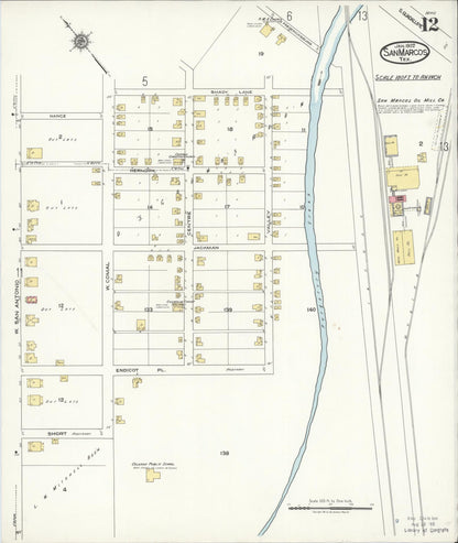 Sanborn Fire Insurance Map from San Marcos, Hays County, Texas (1922), Sheet #0012 - Complete Map Set gallery image, historic Sanborn map, vintage wall art, Texas Texas