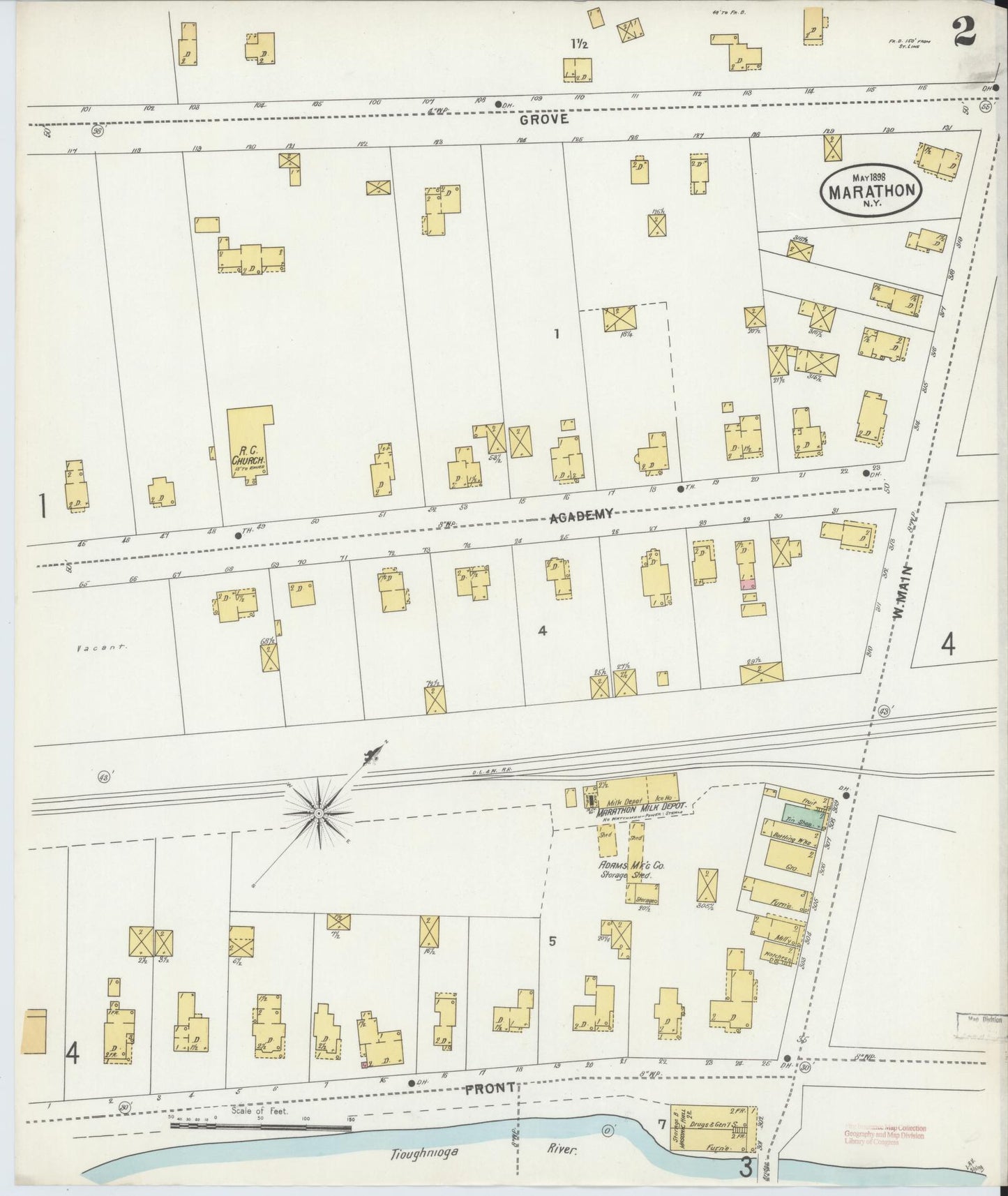 Sanborn Fire Insurance Map from Marathon, Cortland County, New York (1898), Sheet #0002 - Historic Sanborn Fire Insurance Map Print, vintage old map wall art, antique decor, genealogy gift, New York New York map