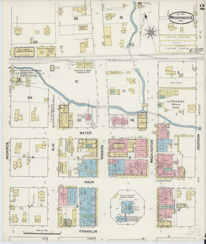 Sanborn Fire Insurance Map from Waxahachie, Ellis County, Texas (1890), Sheet #0002 - Historic Sanborn Fire Insurance Map Print, vintage old map wall art, antique decor, genealogy gift, Texas Texas map