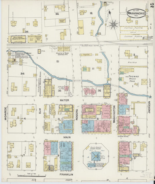 Sanborn Fire Insurance Map from Waxahachie, Ellis County, Texas (1890), Sheet #0002 - Historic Sanborn Fire Insurance Map Print, vintage old map wall art, antique decor, genealogy gift, Texas Texas map