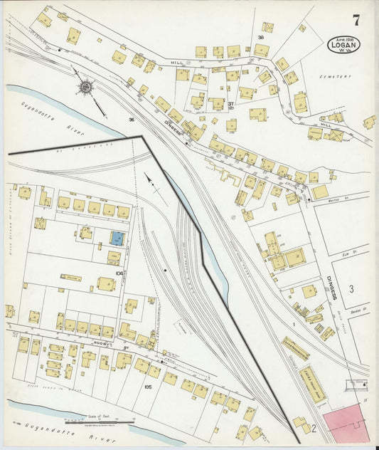 Sanborn Fire Insurance Map from Logan, Logan County, West Virginia (1918), Sheet #0007 - Historic Sanborn Fire Insurance Map Print, vintage old map wall art, antique decor, genealogy gift, West Virginia West Virginia map