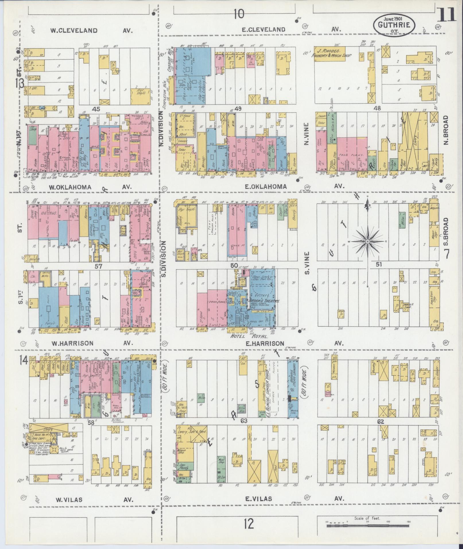 Sanborn Fire Insurance Map from Guthrie, Logan County, Oklahoma (1901), Sheet #0011 - Historic Sanborn Fire Insurance Map Print, vintage old map wall art, antique decor, genealogy gift, Oklahoma Oklahoma map