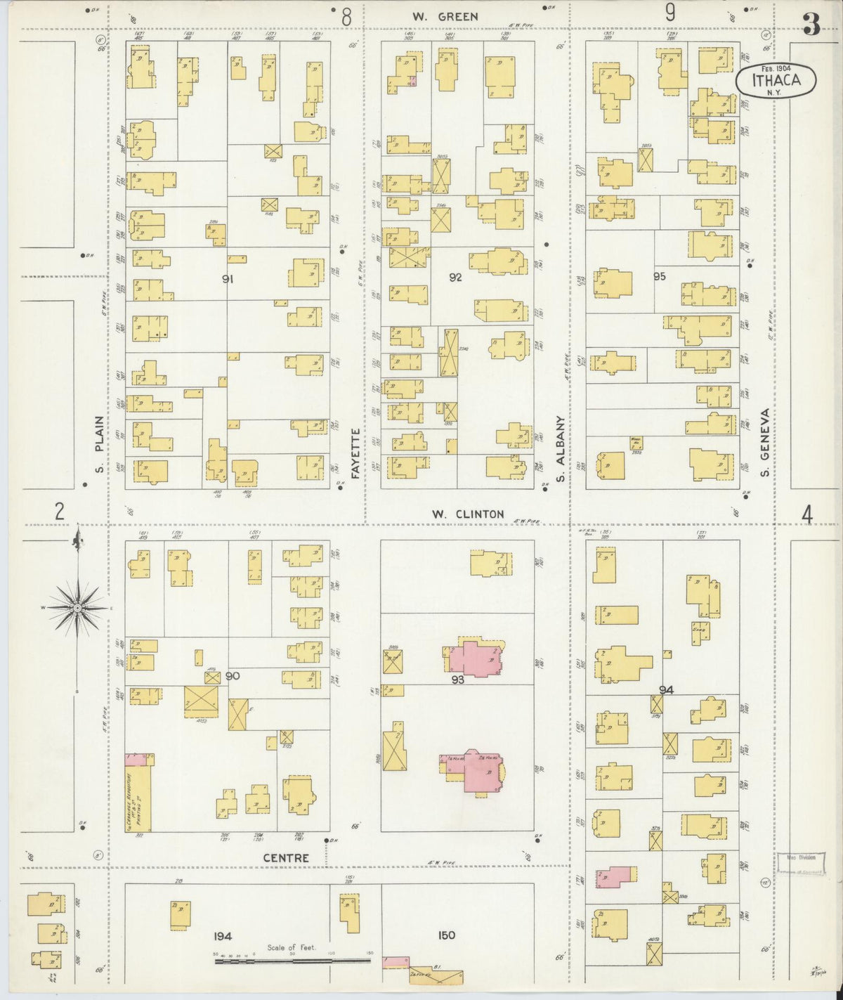 Sanborn Fire Insurance Map from Ithaca, Tompkins County, New York (1904), Sheet #0003 - Complete Map Set gallery image, historic Sanborn map, vintage wall art, New York New York