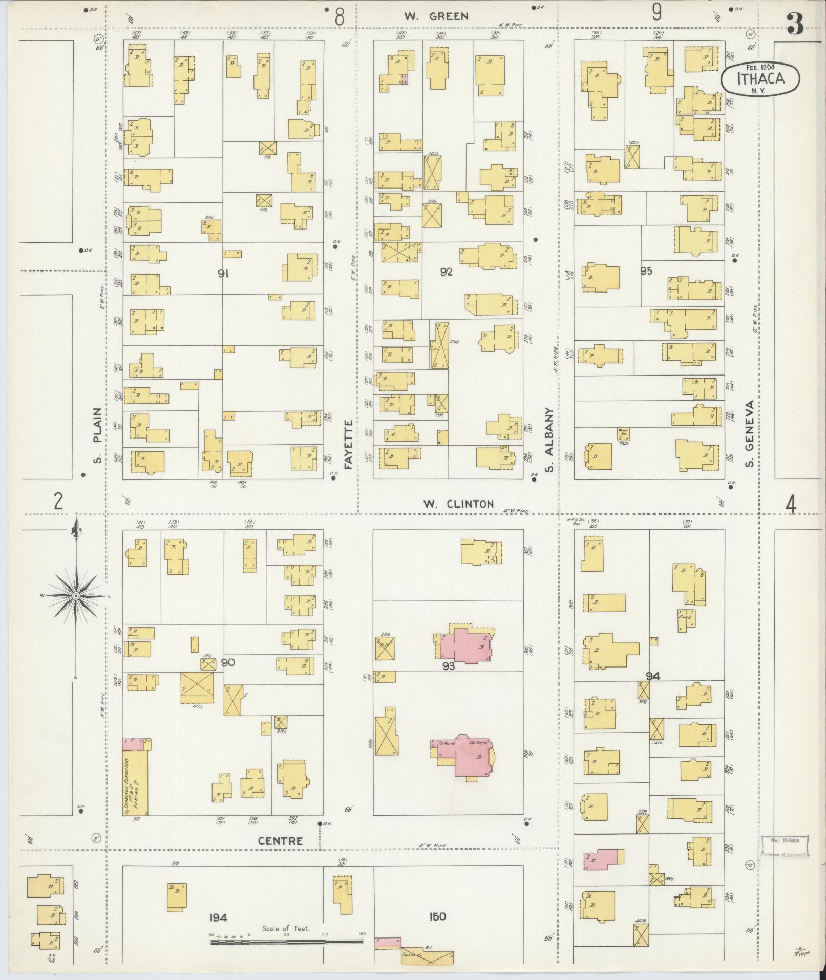 Sanborn Fire Insurance Map from Ithaca, Tompkins County, New York (1904), Sheet #0003 - Complete Map Set gallery image, historic Sanborn map, vintage wall art, New York New York