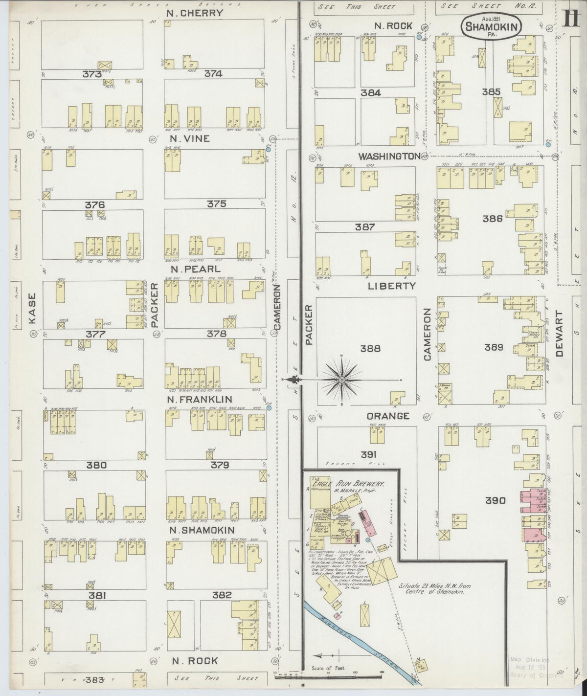 Sanborn Fire Insurance Map from Shamokin, Northumberland County, Pennsylvania (1891), Sheet #0011 - Historic Sanborn Fire Insurance Map Print, vintage old map wall art, antique decor, genealogy gift, Pennsylvania Pennsylvania map