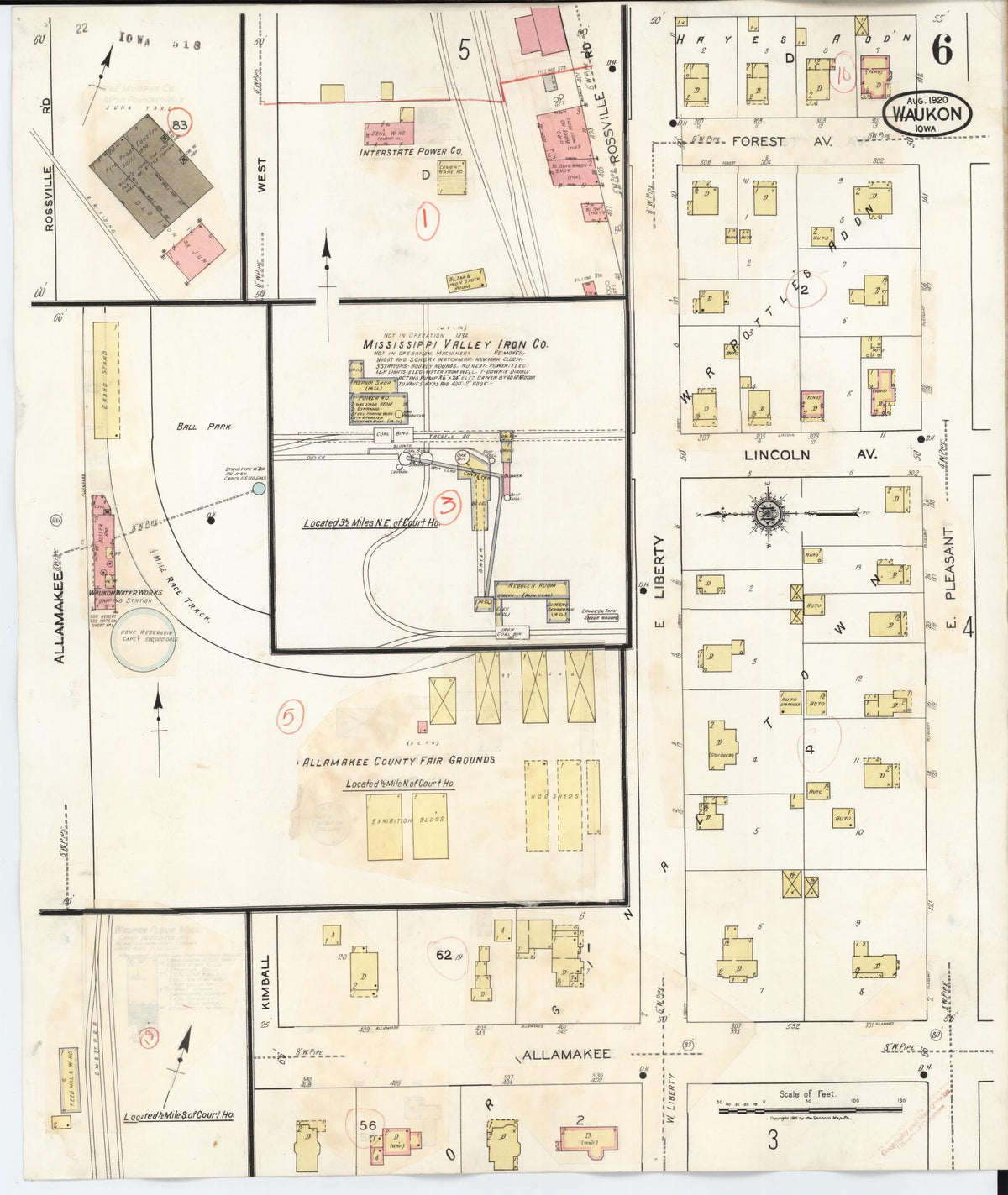 Sanborn Fire Insurance Map from Waukon, Allamakee County, Iowa (1934), Sheet #0006 - Historic Sanborn Fire Insurance Map Print, vintage old map wall art