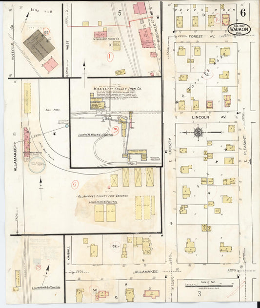 Sanborn Fire Insurance Map from Waukon, Allamakee County, Iowa (1934), Sheet #0006 - Historic Sanborn Fire Insurance Map Print, vintage old map wall art