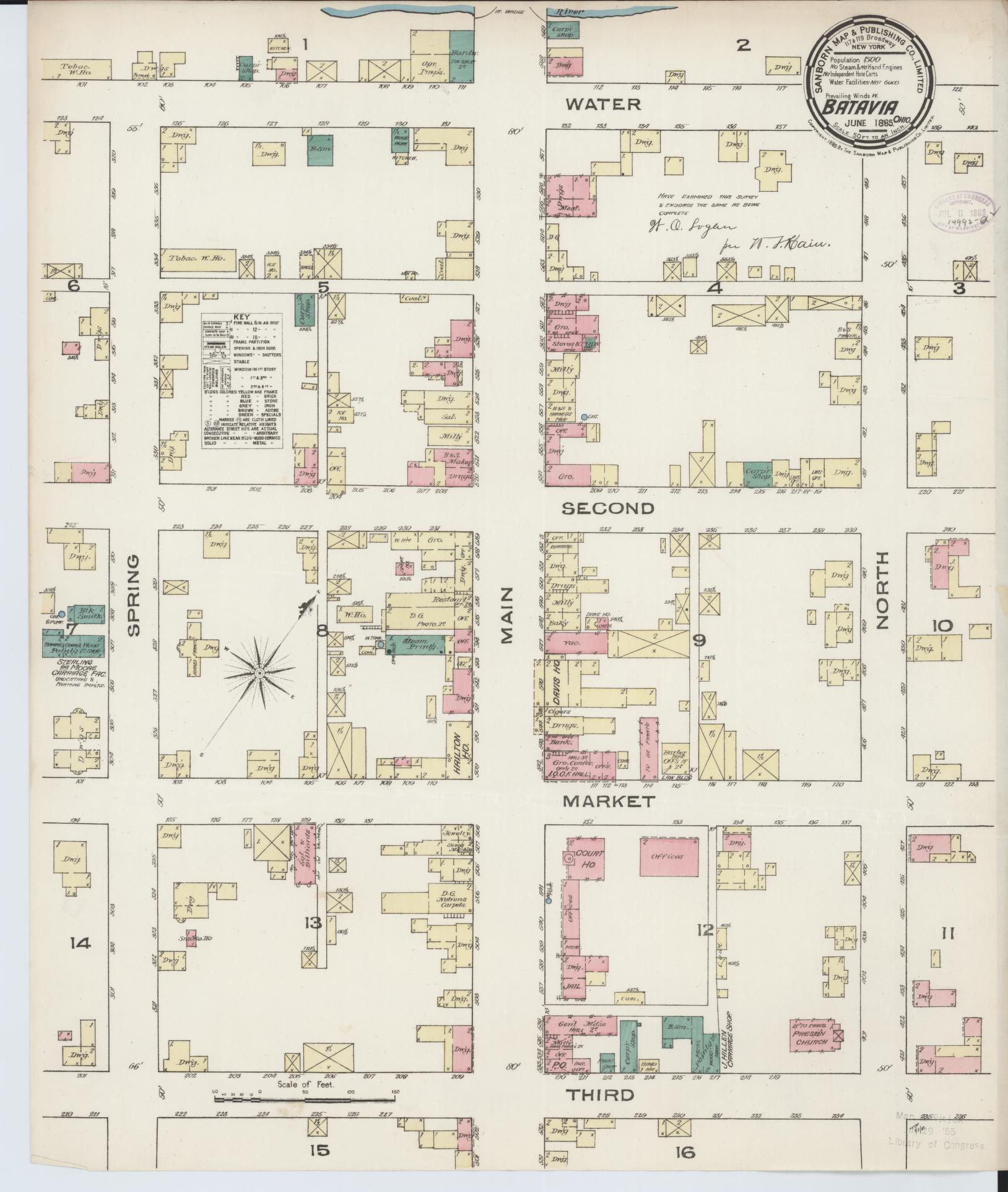 Sanborn Fire Insurance Map from Batavia, Clermont County, Ohio (1885), Sheet #0001 - Historic Sanborn Fire Insurance Map Print, vintage old map wall art, antique decor, genealogy gift, Ohio Ohio map