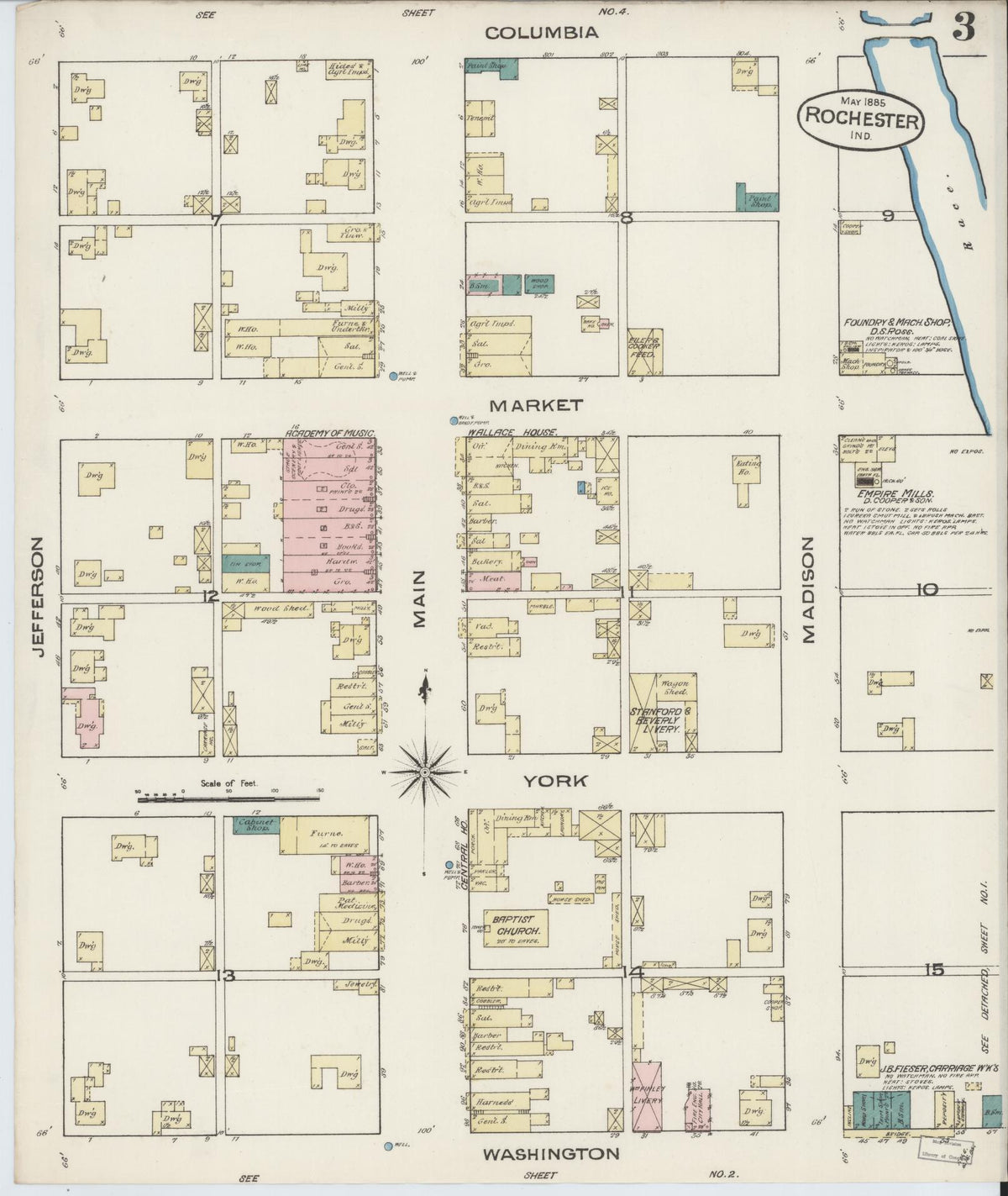 Sanborn Fire Insurance Map from Rochester, Fulton County, Indiana (1885), Sheet #0003 - Historic Sanborn Fire Insurance Map Print, vintage old map wall art, antique decor, genealogy gift, Indiana Indiana map