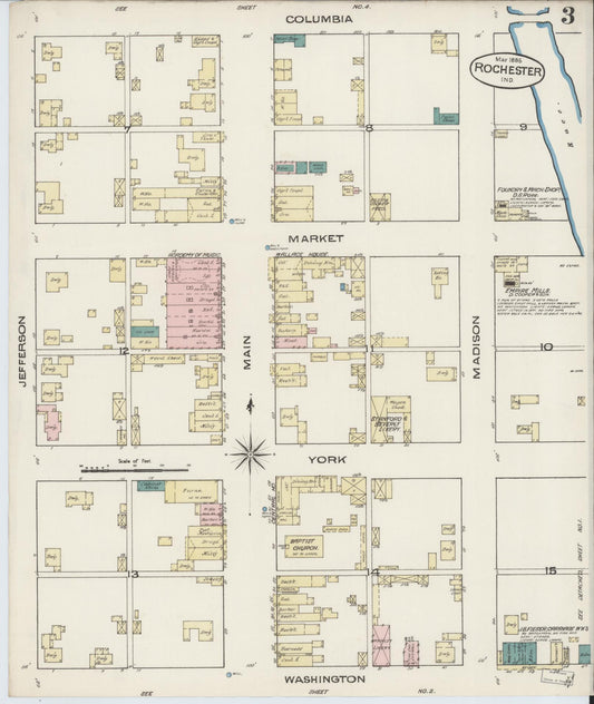 Sanborn Fire Insurance Map from Rochester, Fulton County, Indiana (1885), Sheet #0003 - Historic Sanborn Fire Insurance Map Print, vintage old map wall art, antique decor, genealogy gift, Indiana Indiana map