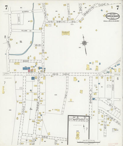 Sanborn Fire Insurance Map from Shrewsbury, Worcester County, Massachusetts (1925), Sheet #0007 - Complete Map Set gallery image, historic Sanborn map, vintage wall art, Massachusetts Massachusetts