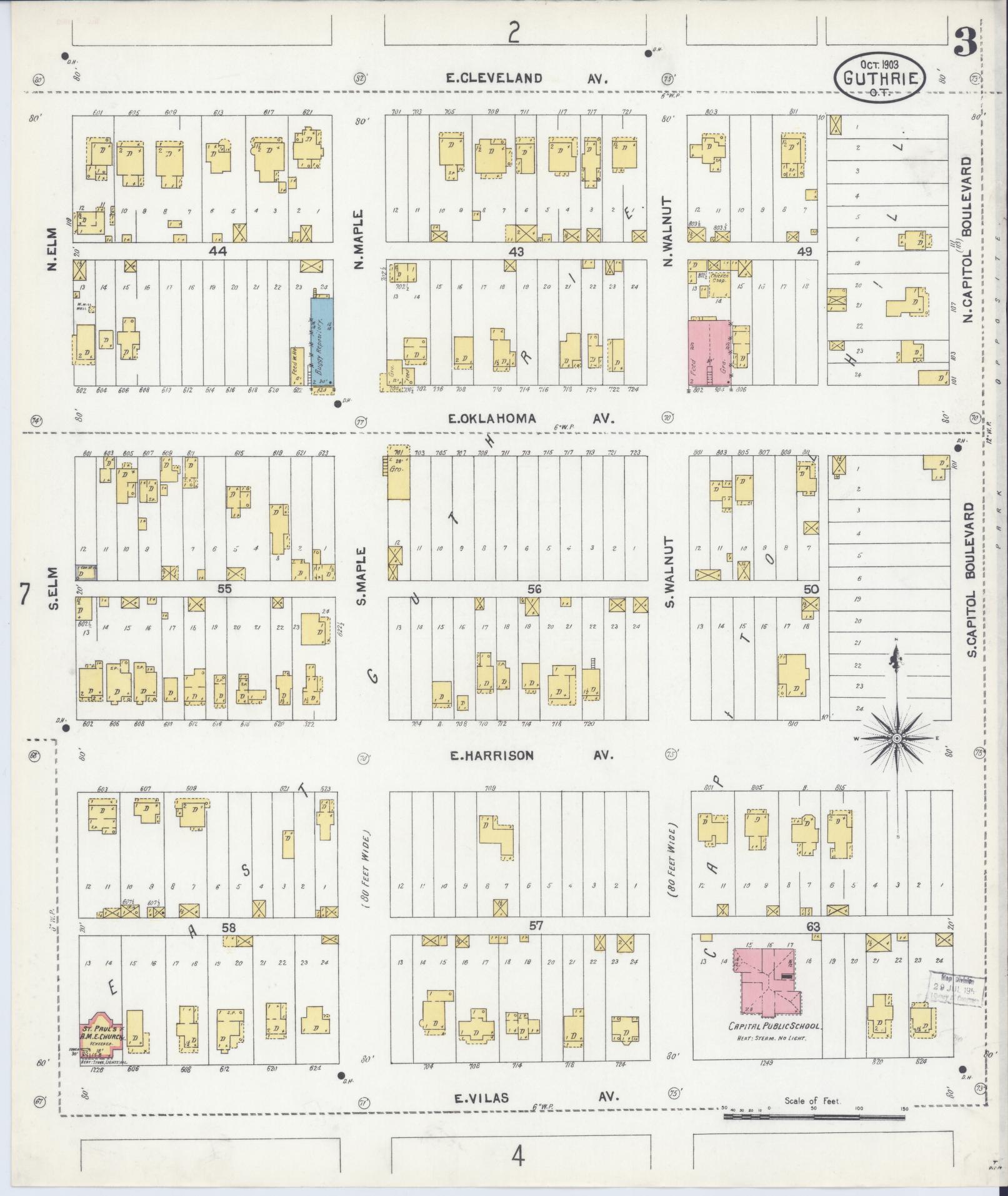 Sanborn Fire Insurance Map from Guthrie, Logain County, Oklahoma (1903), Sheet #0003 - Historic Sanborn Fire Insurance Map Print, vintage old map wall art, antique decor, genealogy gift, Oklahoma Oklahoma map