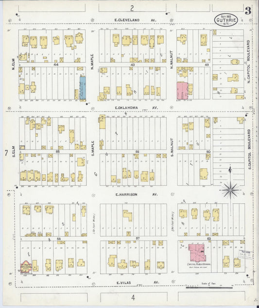 Sanborn Fire Insurance Map from Guthrie, Logain County, Oklahoma (1903), Sheet #0003 - Historic Sanborn Fire Insurance Map Print, vintage old map wall art, antique decor, genealogy gift, Oklahoma Oklahoma map