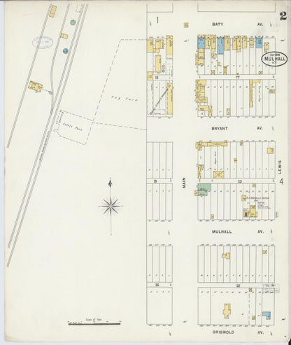 Sanborn Fire Insurance Map from Mulhall, Logan County, Oklahoma (1898), Sheet #0002 - Complete Map Set gallery image, historic Sanborn map, vintage wall art, Oklahoma Oklahoma