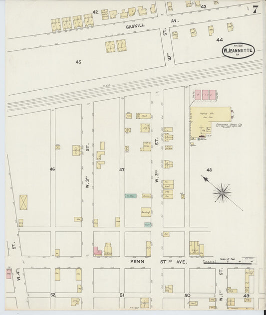 Sanborn Fire Insurance Map from Jeannette, Westmoreland County, Pennsylvania (1891), Sheet #0007 - Historic Sanborn Fire Insurance Map Print, vintage old map wall art, antique decor, genealogy gift, Pennsylvania Pennsylvania map