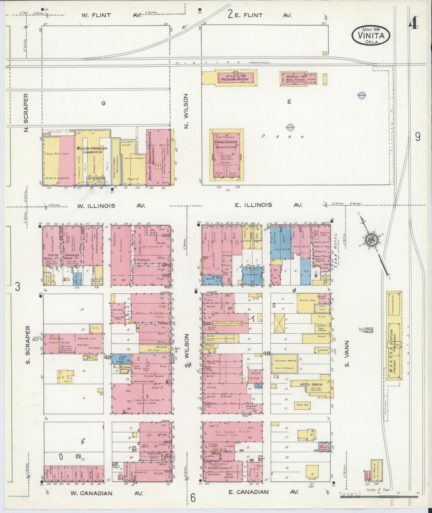 Sanborn Fire Insurance Map from Vinita, Craig County, Oklahoma (1916), Sheet #0004 - Complete Map Set gallery image, historic Sanborn map, vintage wall art, Oklahoma Oklahoma