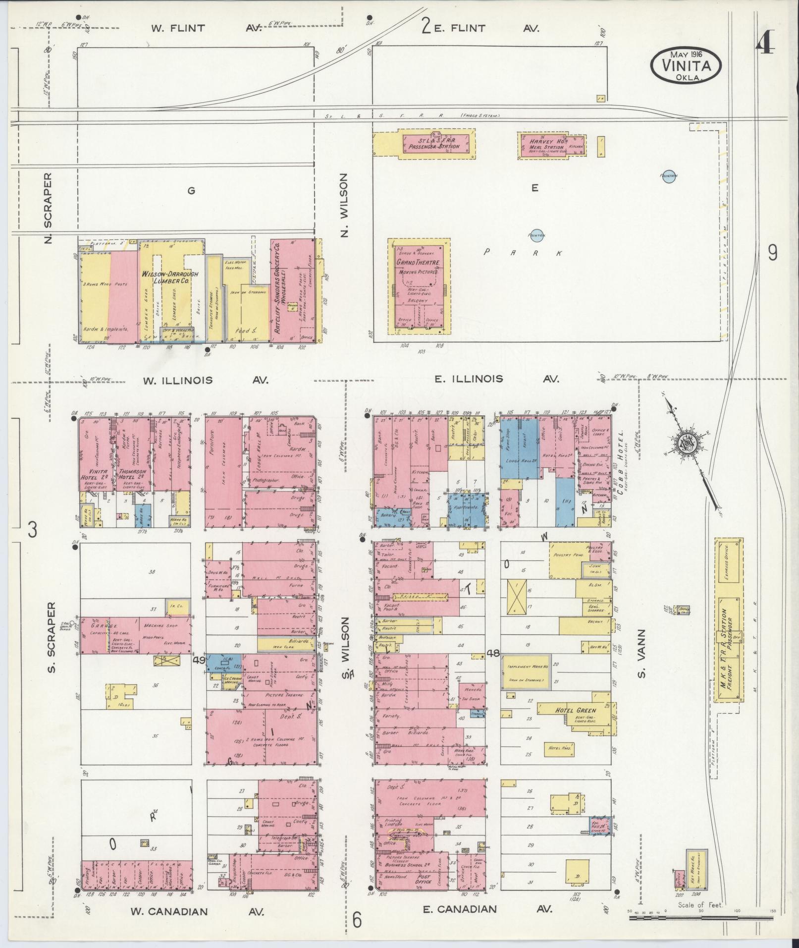 Sanborn Fire Insurance Map from Vinita, Craig County, Oklahoma (1916), Sheet #0004 - Complete Map Set gallery image, historic Sanborn map, vintage wall art, Oklahoma Oklahoma