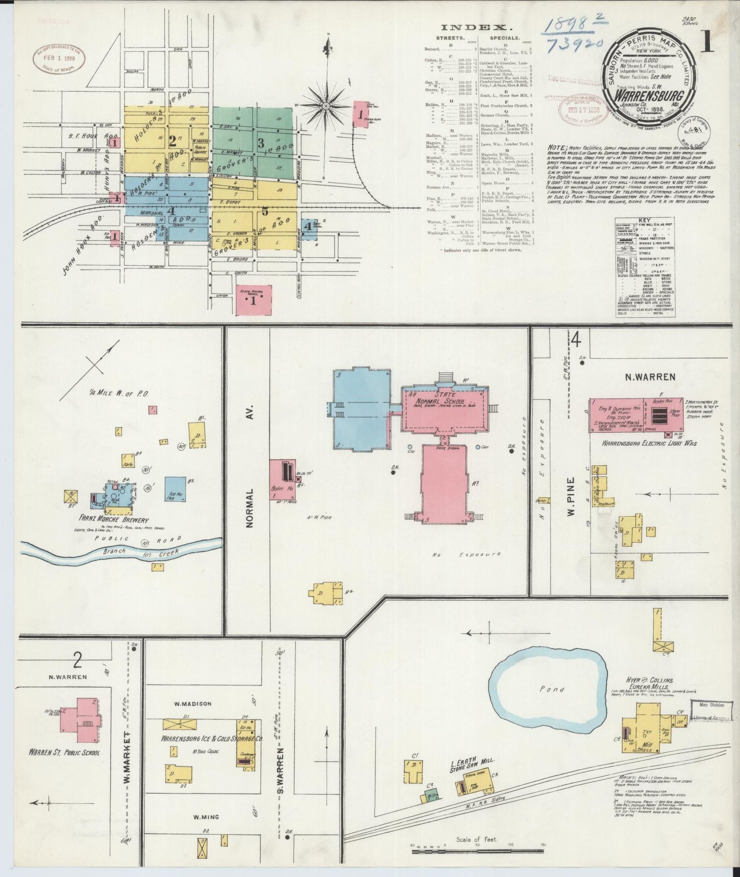 Sanborn Fire Insurance Map from Warrensburg, Johnson County, Missouri (1898), Sheet #0001 - Historic Sanborn Fire Insurance Map Print, vintage old map wall art, antique decor, genealogy gift, Missouri Missouri map