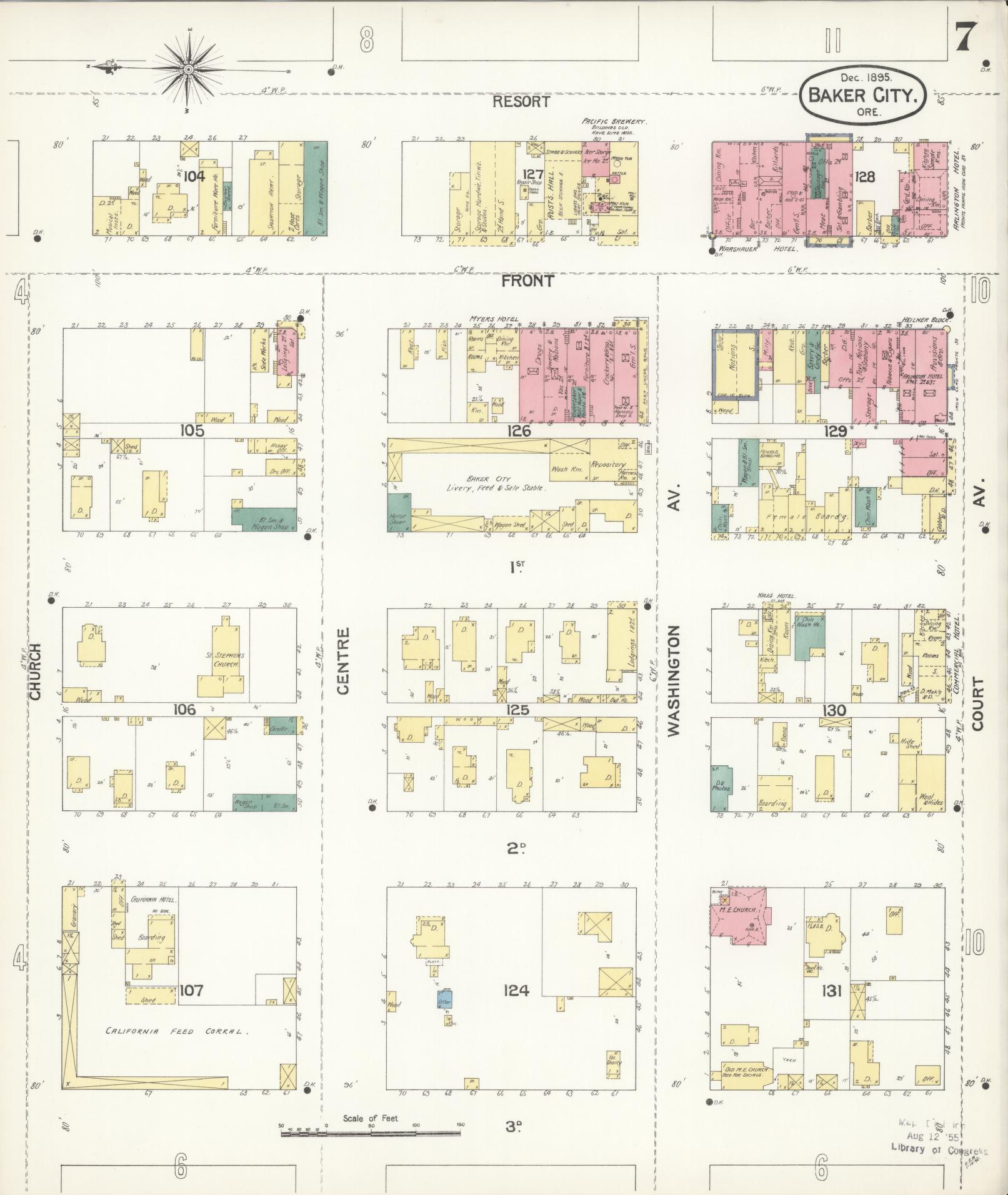 Sanborn Fire Insurance Map from Baker, Baker County, Oregon (1895), Sheet #0007 - Complete Map Set gallery image, historic Sanborn map, vintage wall art, Oregon Oregon