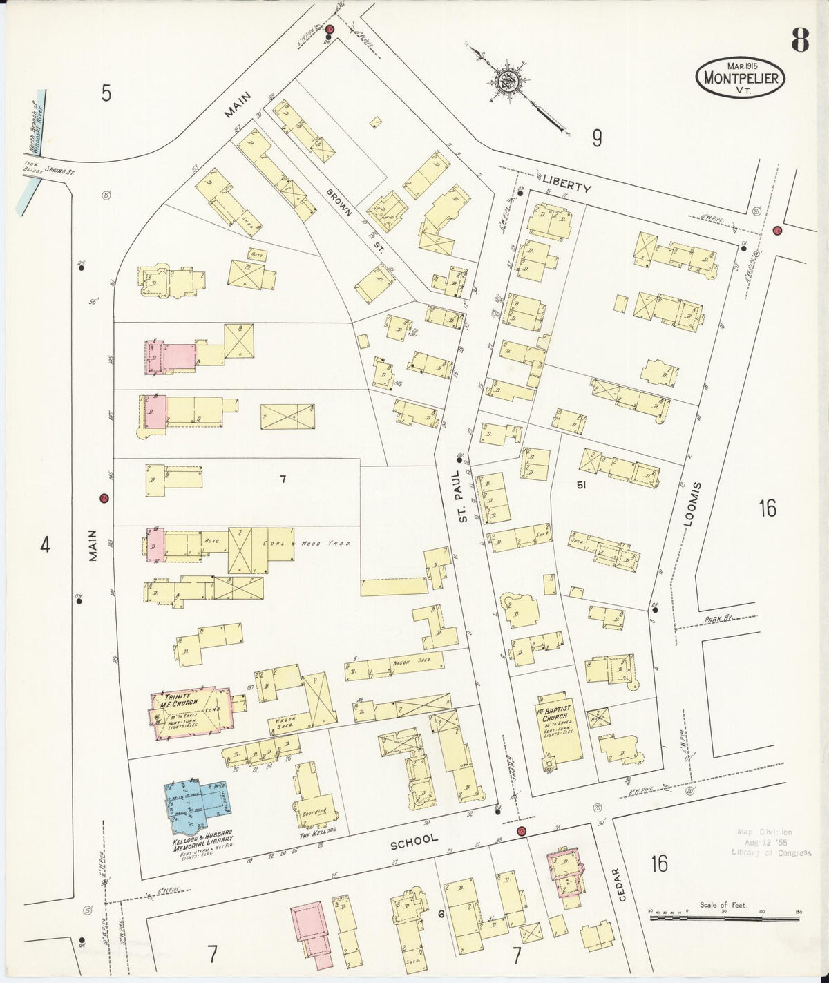 Sanborn Fire Insurance Map from Montpelier, Washington County, Vermont (1915), Sheet #0008 - Historic Sanborn Fire Insurance Map Print, vintage old map wall art, antique decor, genealogy gift, Vermont Vermont map