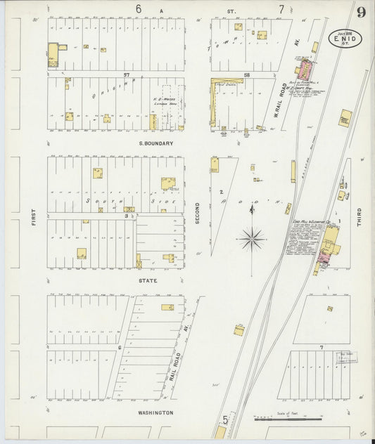 Sanborn Fire Insurance Map from Enid, Garfield County, Oklahoma (1898), Sheet #0009 - Historic Sanborn Fire Insurance Map Print, vintage old map wall art, antique decor, genealogy gift, Oklahoma Oklahoma map