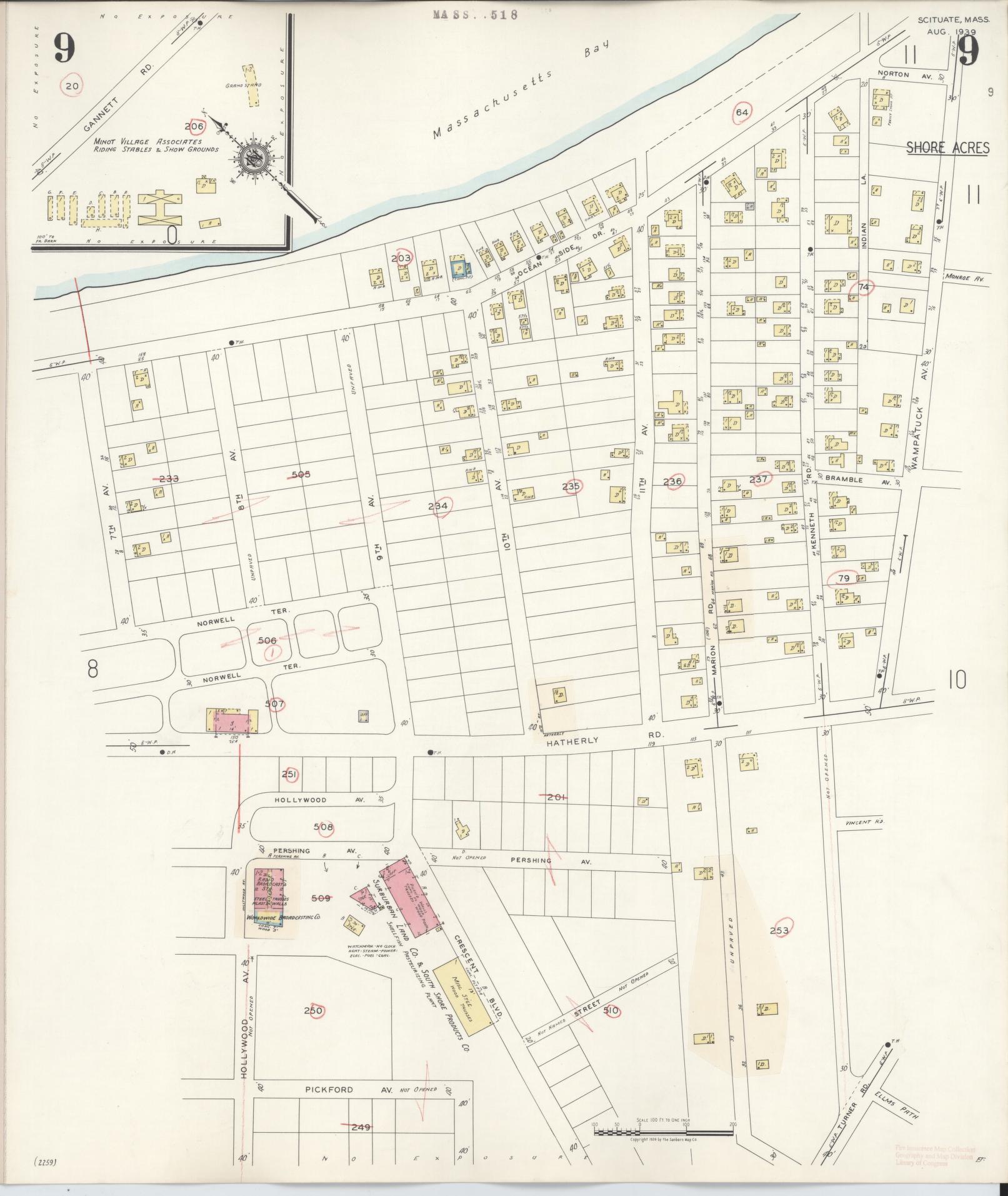 Sanborn Fire Insurance Map from Scituate, Plymouth County, Massachusetts (1944), Sheet #0009 - Complete Map Set gallery image, historic Sanborn map, vintage wall art, Massachusetts Massachusetts