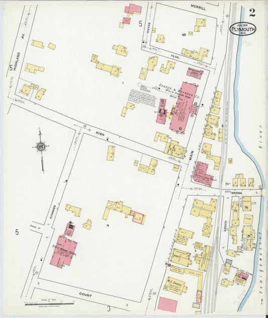 Sanborn Fire Insurance Map from Plymouth, Grafton County, New Hampshire (1918), Sheet #0002 - Historic Sanborn Fire Insurance Map Print, vintage old map wall art, antique decor, genealogy gift, New Hampshire New Hampshire map
