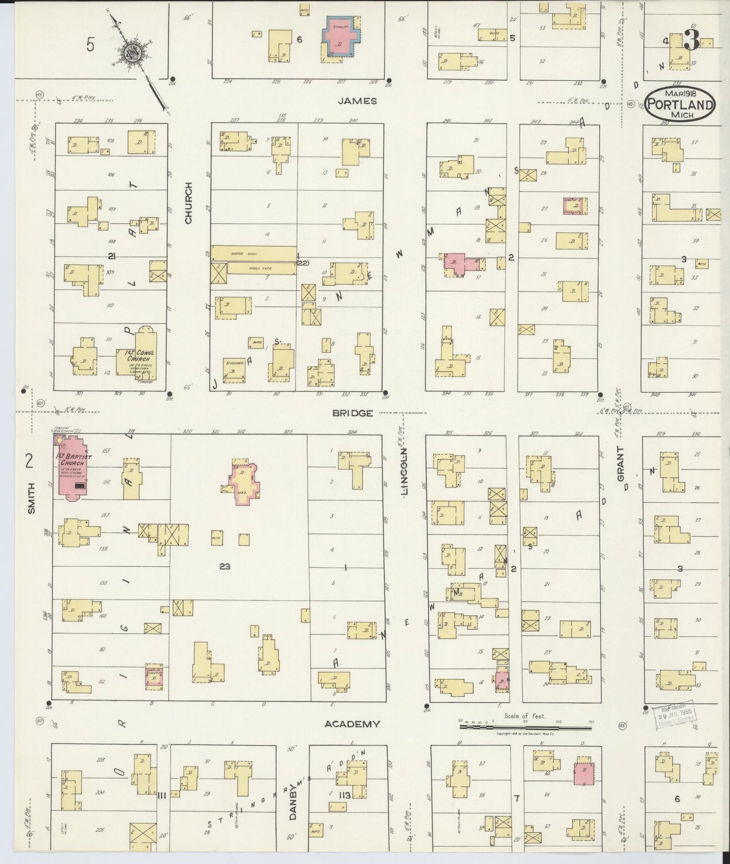 Sanborn Fire Insurance Map from Portland, Ionia County, Michigan (1918), Sheet #0003 - Complete Map Set gallery image, historic Sanborn map, vintage wall art, Michigan Michigan