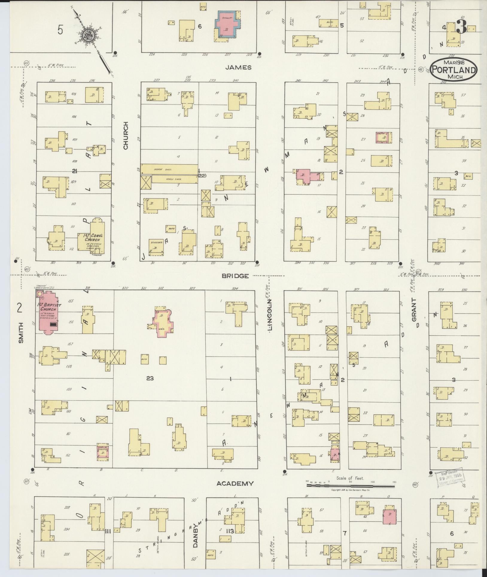 Sanborn Fire Insurance Map from Portland, Ionia County, Michigan (1918), Sheet #0003 - Complete Map Set gallery image, historic Sanborn map, vintage wall art, Michigan Michigan