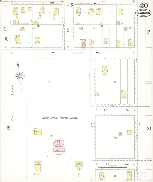 Sanborn Fire Insurance Map from Lewiston, Nez Perce County, Idaho (1904), Sheet #0020 - Historic Sanborn Fire Insurance Map Print, vintage old map wall art, antique decor, genealogy gift, Idaho Idaho map