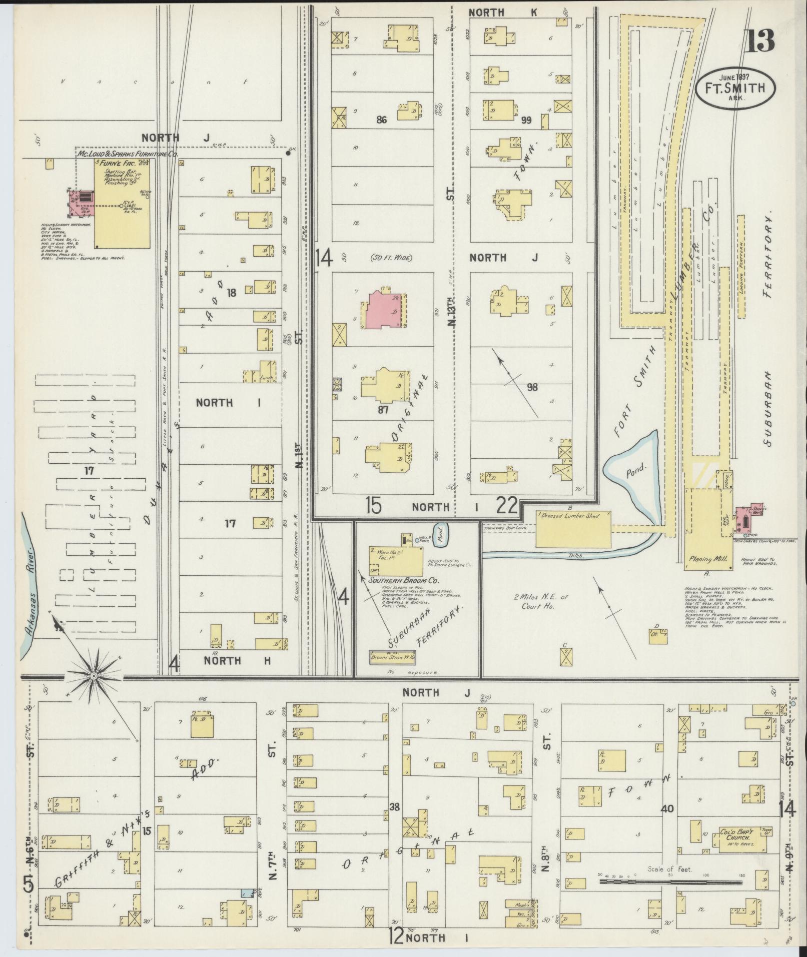 Sanborn Fire Insurance Map from Fort Smith, Sebastian County, Arkansas (1897), Sheet #0013 - Historic Sanborn Fire Insurance Map Print, vintage old map wall art, antique decor, genealogy gift, Arkansas Arkansas map