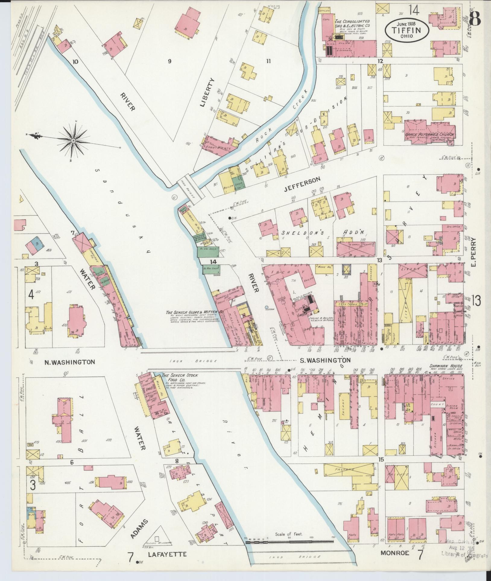 Sanborn Fire Insurance Map from Tiffin, Seneca County, Ohio (1908), Sheet #0008 - Complete Map Set gallery image, historic Sanborn map, vintage wall art, Ohio Ohio