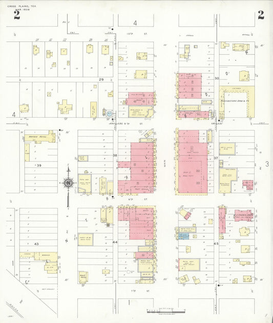 Sanborn Fire Insurance Map from Cross Plains, Callahan County, Texas (1939), Sheet #0002 - Historic Sanborn Fire Insurance Map Print, vintage old map wall art, antique decor, genealogy gift, Texas Texas map