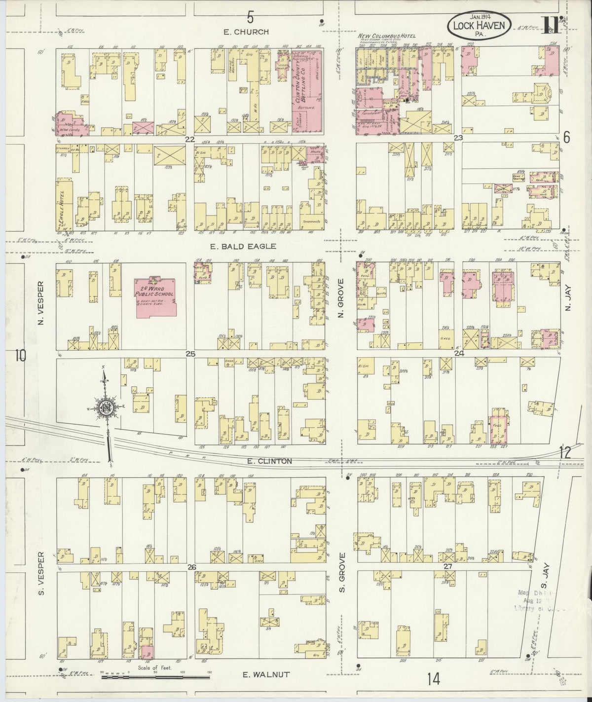 Sanborn Fire Insurance Map from Lock Haven, Clinton County, Pennsylvania (1914), Sheet #0011 - Historic Sanborn Fire Insurance Map Print, vintage old map wall art, antique decor, genealogy gift, Pennsylvania Pennsylvania map