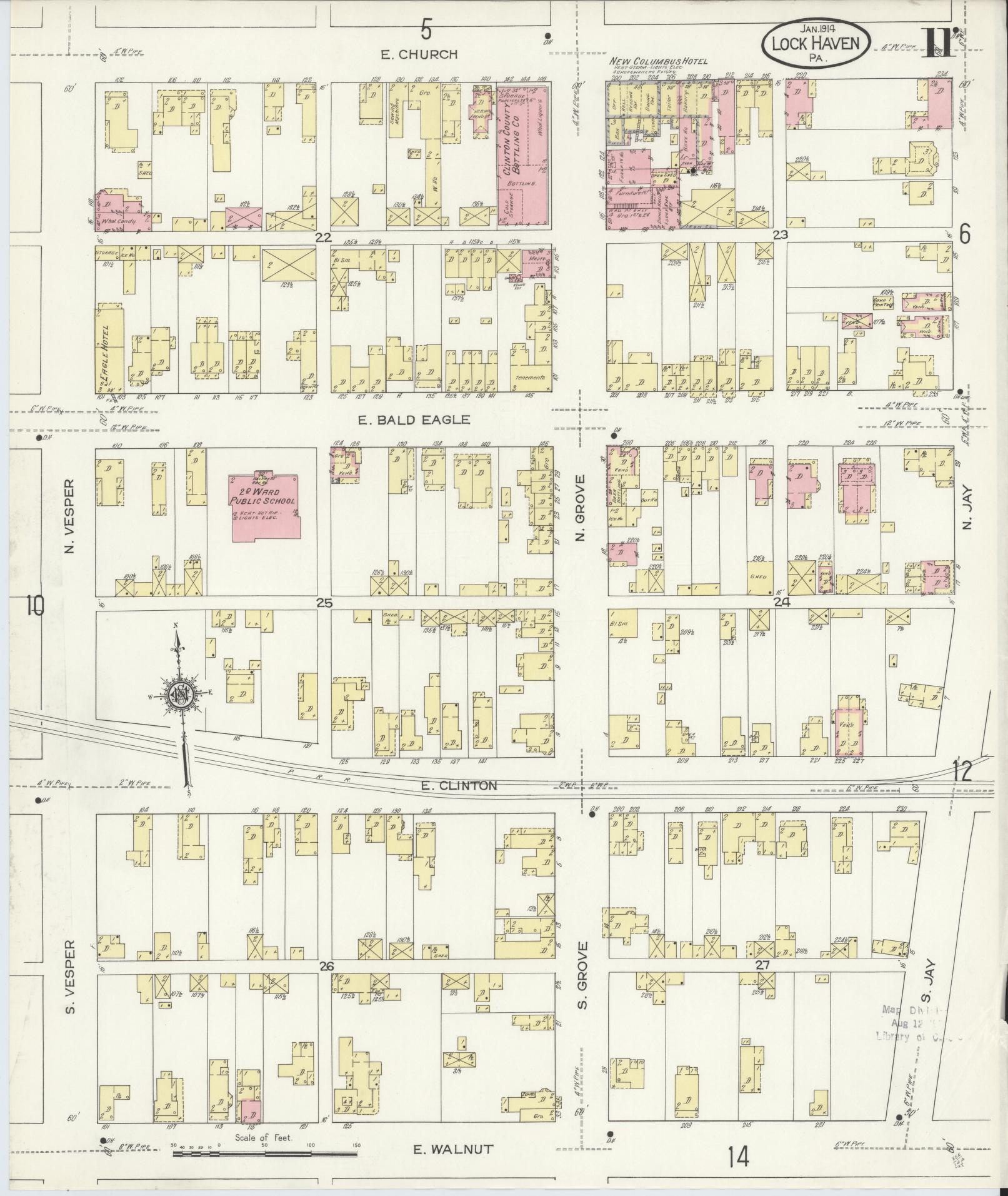 Sanborn Fire Insurance Map from Lock Haven, Clinton County, Pennsylvania (1914), Sheet #0011 - Historic Sanborn Fire Insurance Map Print, vintage old map wall art, antique decor, genealogy gift, Pennsylvania Pennsylvania map