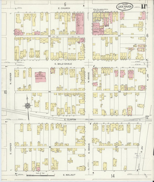 Sanborn Fire Insurance Map from Lock Haven, Clinton County, Pennsylvania (1914), Sheet #0011 - Historic Sanborn Fire Insurance Map Print, vintage old map wall art, antique decor, genealogy gift, Pennsylvania Pennsylvania map